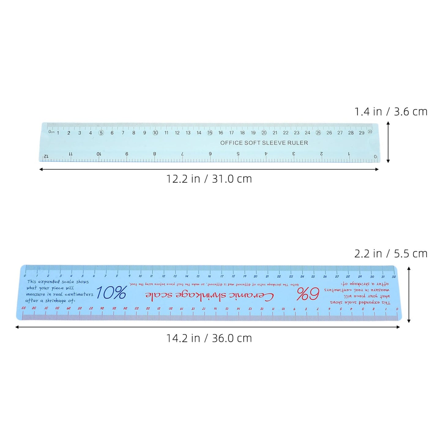 SHINEOFI Ceramic Shrinkage Scale Ruler for Clay 2 Pack Flexible Pottery Measuring Tool 14.17 in Scale Ruler for Sculpture Model Making and Ceramics
