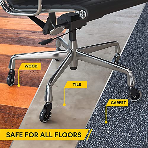 Office Chair Caster Wheels Replacement - Set of 5 Hardwood Floor Chair Wheels - No Chair Mat Needed - 3" Rollerblade Style Heavy Duty Desk Chair Casters with Soft Rubber Wheels, Smooth & Silent
