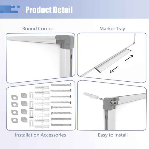 HIKINGO Large White Board for Wall, 72 x 40 inch Magnetic Dry Erase Whiteboard, Foldable Board Wall Mounted Silver Aluminum Frame with 2 Marker Trays for Office School & Home