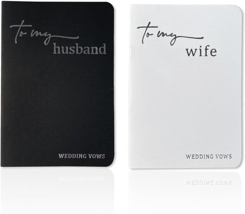 HANVOWS Wedding Vow Books - His and Hers with Silver Foil Lettering | 5.9"x3.9" Black and White Notebooks