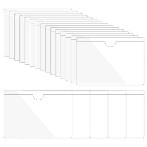 PATIKIL 4" x 6" Self Adhesive Index Card Pockets, 30 Pack Plastic Label Holder with Top Open Sticky Pocket Sleeves for Business Cards Note Cards, Clear