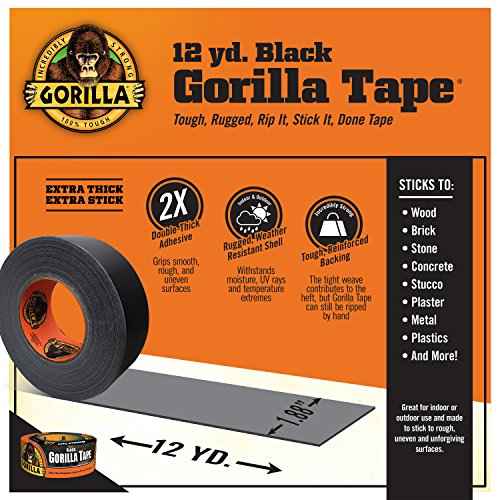 Gorilla Black Duct Tape, 1.88" x 12 yd, Black, (Pack of 4)