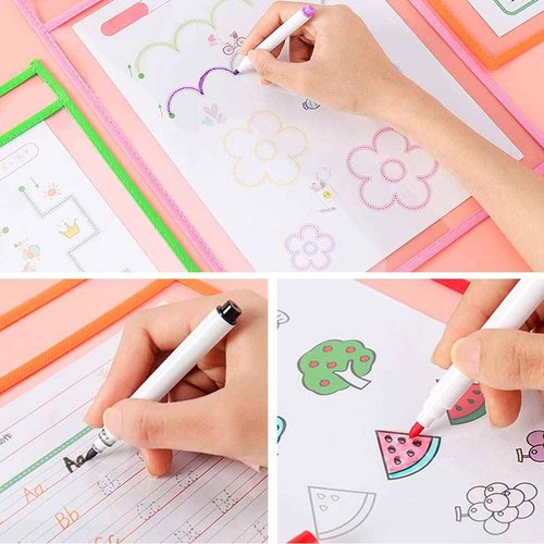 30 Pack Dry Erase Pocket Reusable Dry Erase Pockets Sheet Clear Durable Plastic Sleeves 10" x 13" Clear Plastic Sheet Protectors, Teacher School Classroom Supplies
