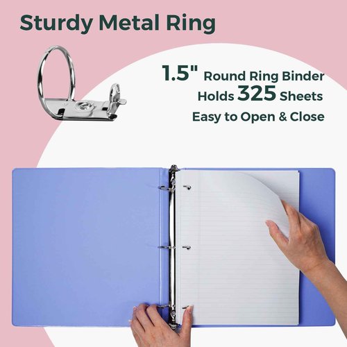 POPRUN 3 Ring Binder 1.5 Inch, PVC-Free, Holds 325 Sheets of 8.5 x 11 Paper, Extra Durable Organizer with 2 Pockets for School & Office, Heavy-Duty, 4 Pack, Multicolor