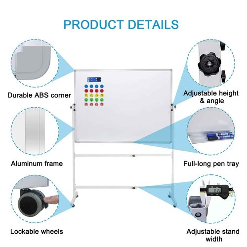 Max-officoo Mobile Whiteboard with Rolling Stand 36"x24" Portable Single-Sided Magnetic Dry Erase Board on Wheels Included 20 Magnets, 2 Markers & 1 Eraser