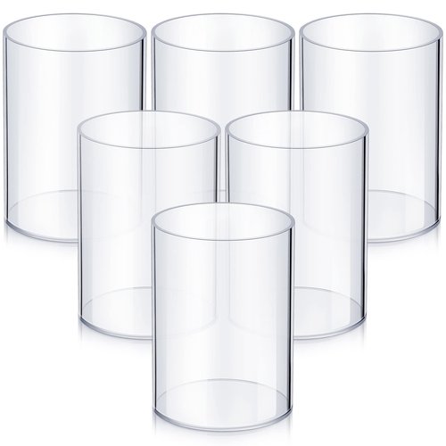 Epakh 6 Pack Clear Pen Holder Acrylic Pencil Cup Back to School Gifts Round Clear Makeup Brush Holder Acrylic Make up Brush Storage Organizer Desktop Pencil Cup for Home Office Supplies