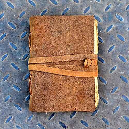 Vintage leather journal - Deckle Edge Rustic Paper - Best leatherbound Pages Book of Shadows, Grimoire, Junk Journal, Fantasy medieval gifts, antique calligraphy notebook (Caramel, 12"x9" (A4))