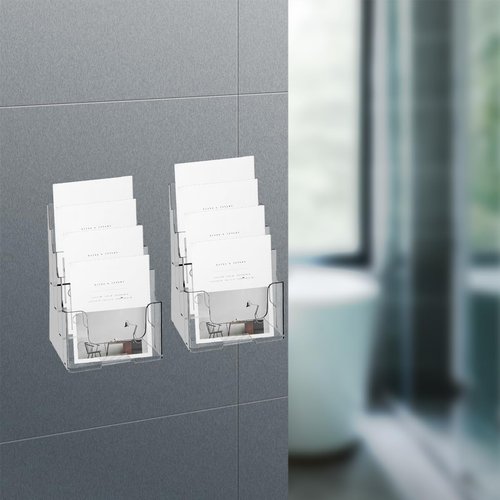 Voittozege 2 Pcs Acrylic Brochure Holder, 4 Tier 6x9 inch Clear Literature Holder, Clear Flyer Holder Pamphlet Display Stand Literature Holder for Wall and Counter Desktop Stand
