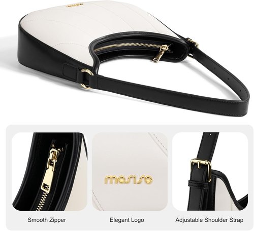 MOSISO PU Leather Shoulder Bag - Stylish Crescent Crossbody Handbag with Zipper Closure & Adjustable Strap | White