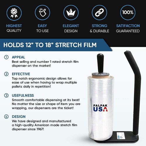 New! PalPak300 BACKSAVER - Best Selling Stretch Film Dispenser with Extended Handle, Industrial Strength for Packing Wrap, Holds 14"-20" Rolls with Adjustment Furniture, Boxes & Pallets (1 Pack)