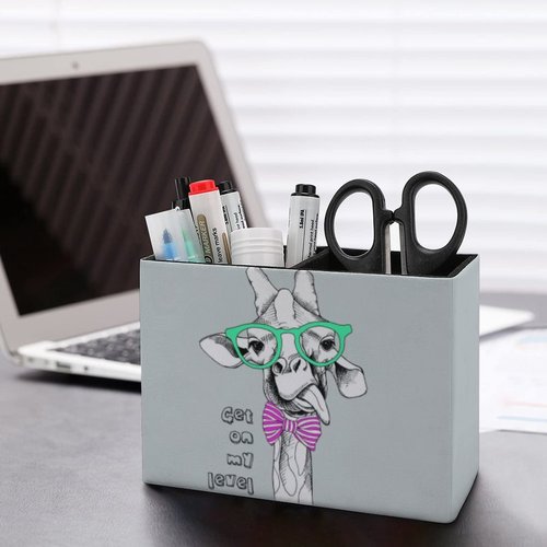 Pencil Holder for Desk, Funny Giraffe Pen Holder Storage Desktop Pen Organizer Desk Pencil Organizer Makeup Brush Holder for Office School College Leather