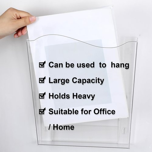 Sintuff 6 Pack Unbreakable Vertical Acrylic Wall File Folder, Single Pocket Wall Mount File Holder Brochure Holder Magazine Paper Organizer for Office and Home, 11 x 3 x 10 Inch, Clear