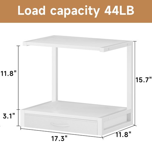 YAOHUOO 2-Tier Desktop Printer Stand with Fabric Drawer, Prtiner Table with Storage Shelf, Desk Organizer for Home Office,3D Printer,Fax Machine,Scanner, 17.3"x11.8" White