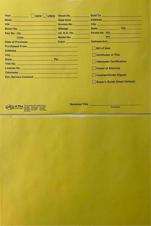 A Plus Dealer Supplies Vehicle Printed Dealer Jackets #5110 DSA-546 Yellow, 100 Quantity (P13*)