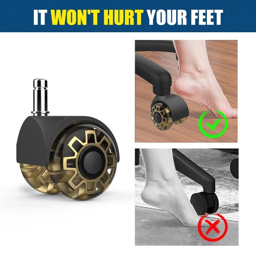 Office Chair casters,2 inch Replacement Desk Chair Wheels,Safe Quiet Rolling for Office Chair(Set of 5),Mute Rubber Rotating Desk Chair Caster Wheels, Safe for All Floors(Gold)