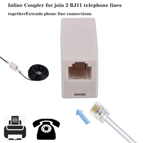 LanSenSu Phone Jack Splitter 2-Pack with Coupler - RJ11 6P4C Male to Female, Beige (2 Way)