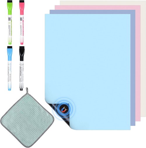 Magnetic White Board by [Brand Name] - Reusable Dry Erase Board with 4 Markers & Towel | 8.5 x 14 Inch