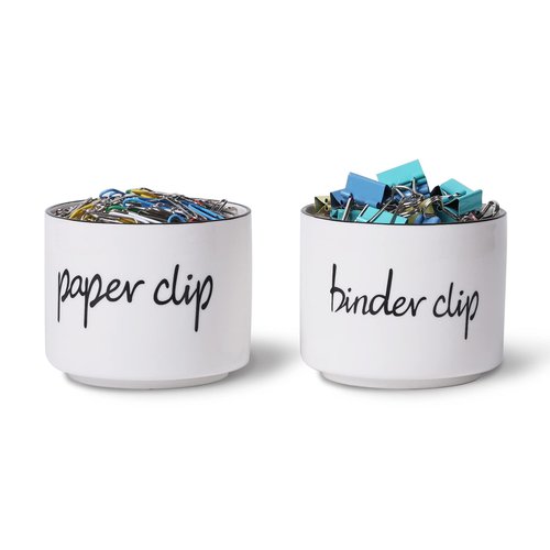 ONTUBE Ceramic Paper Clip Holder and Binder Clip Holder Set Dispenser Organizer for Desk (White)