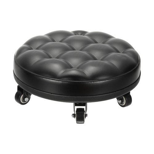PATIKIL Low Roller Seat Wheel Stool Chair PU Leather Short Low Rolling Stool with Universal Wheel for Home Office Fitness (Black), 5.1" Height