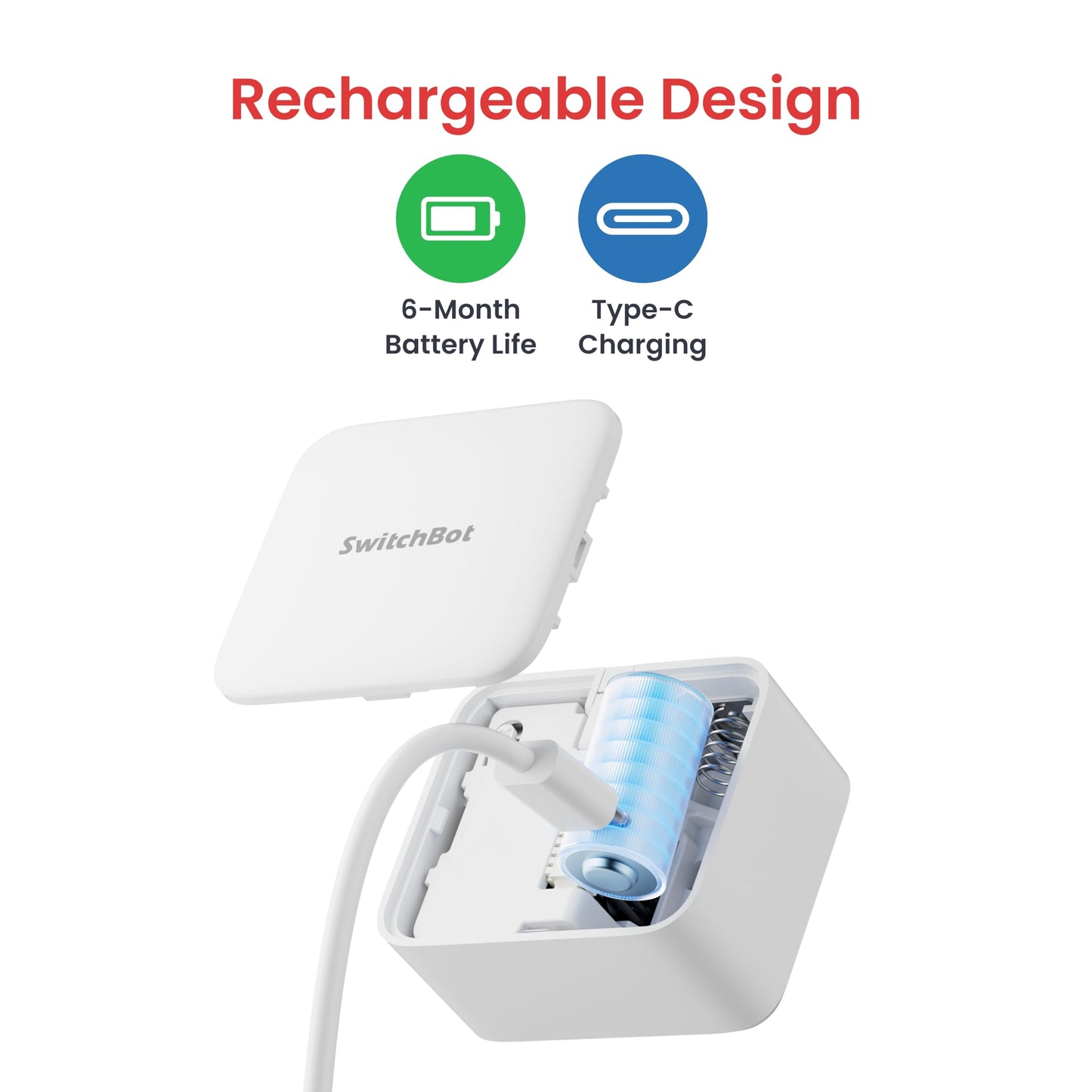 SwitchBot Rechargeable Smart Switch Button Pusher (Bluetooth) – Fingerbot for Rocker/One-Way Buttons, App Timer Control, No Wiring, Optional Hub for Voice/Remote, White