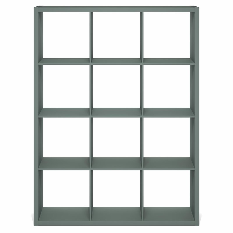 Furinno Cubicle Book Shelf, 12-Cube Bookshelf, Extra Thick Frame Reversible Bookcase with Open Back, 14.6" x 44" x 58", for Living Room, Bedroom, Home Office, Sage Green