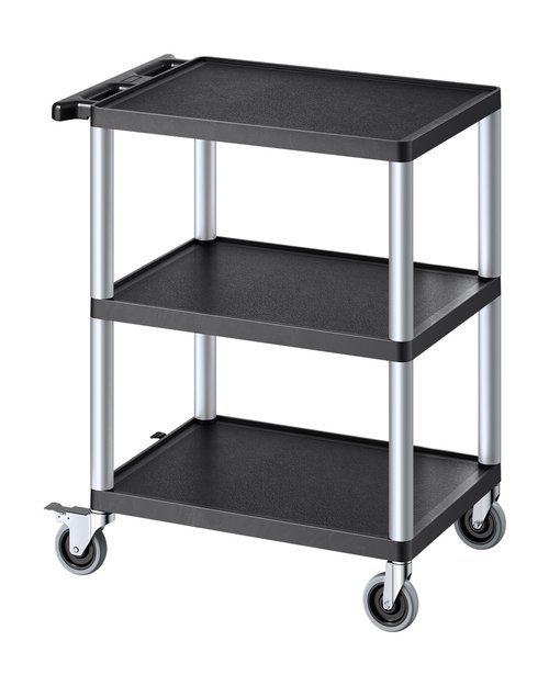 VEVOR Utility Cart, 300 lbs Load Capacity, 27.6 x 18.1-inch Service Cart, Three-Shelf Heavy Duty Plastic Utility Cart with 360° Swivel Wheels (2 with Brakes), Suitable for Warehouse, Garage, Cleaning
