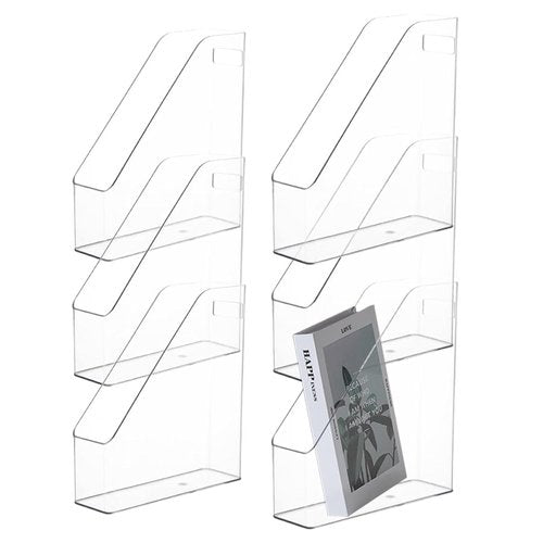Voittozege 6 Pack Clear Acrylic Magazine File Holder, Acrylic Vertical File Organizer File Folder Bin Storage File Folder Rack Clear Plastic File Folder Organizer for Home Office Space