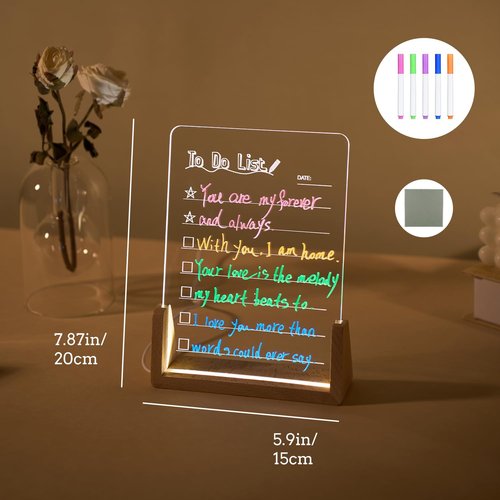 WELOPOP to Do List Acrylic Wet Dry Erase Board, DIY Daily Reminder Planner, Desk Decoration, Transparent Desktop Sticky Note Memo Whiteboard Notepad LED Message Board, Glowing Desktop Note Board
