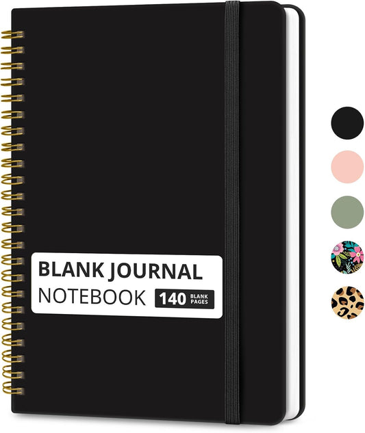 Taja Blank Spiral Journal - 140 Pages for Creative Writing & Sketching | A5 Size - Black