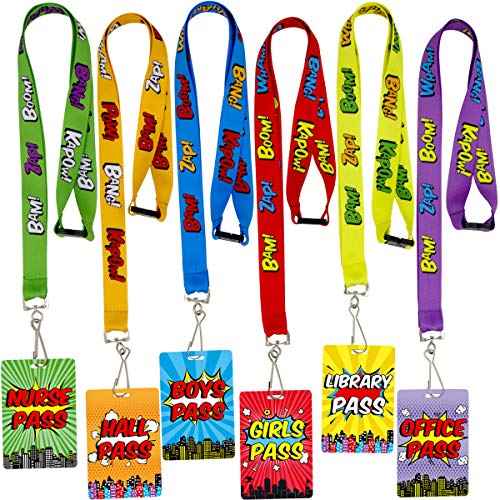 Fancy Land Bright Color Hall Pass Lanyards and School Passes Set of 6 Classroom Teacher Gift