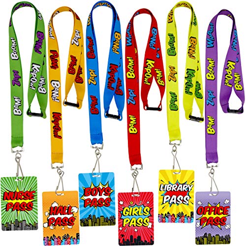 Bright Color School Hall Pass Lanyards with ID Cards & Breakaway Safety Clips