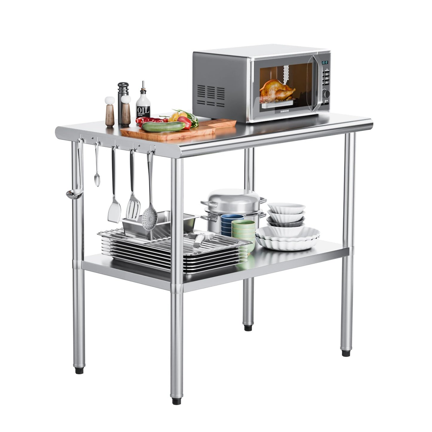 ROVSUN 30'' x 24'' Stainless Steel Table for Prep & Work,Commercial Worktables & Workstations, NSF Heavy Duty Metal Table with Adjustable UnderShelf for Kitchen Restaurant, Home, Hotel, Outdoor