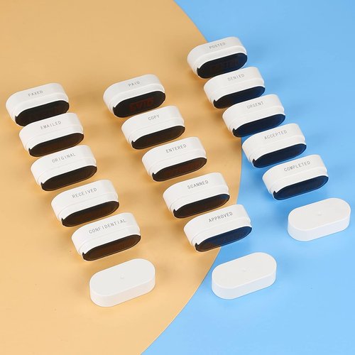 5-in-1 Office Stamp Set - Pre-Inked Rubber: Paid, Copy, Entered, Scanned, Approved - Red-Ink Impression Size 1.5'' X 0.55'', Cute & Unique Designed Business Message