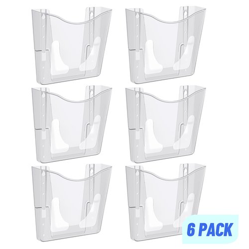Senhoglb 6 Pack Hanging Wall File Folder Holder, Plastic A4 Wall Mounted Document Holder, Wall Pocket File Holder For Magazine and Envelopes, Vertical Clear Mail Organizer