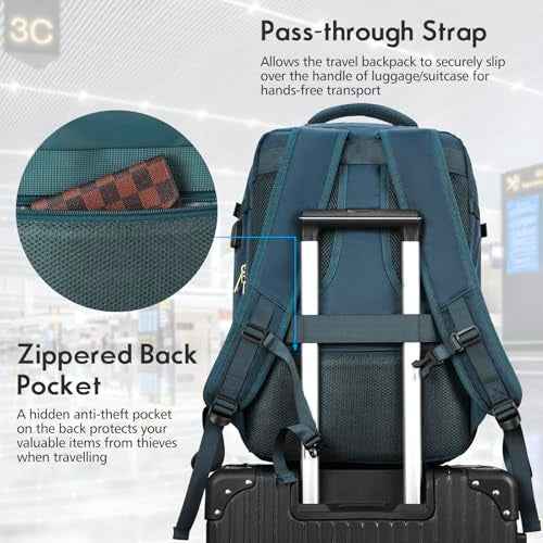 MOMUVO Carry On Backpack for Women,Flight Approved Large Travel Laptop Backpack Water Resistant Luggage Travel Bag for School Weekender Business,Peacock Blue
