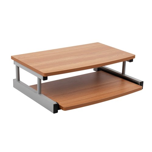 Mind Reader Monitor Stand, Sliding Keyboard Drawer, Laptop, Riser, Office, Wood/Metal, 20" L x 14.75" W x 5.9" H, Brown, Silver