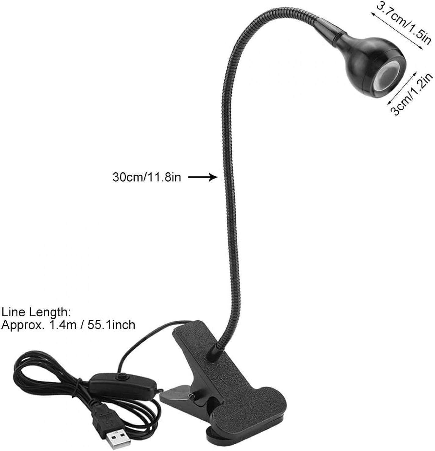 Skiennix USB LED Gooseneck Table Light - Eye-Caring Headboard Lamp for Home Study | Black Warm, Clip-On Design