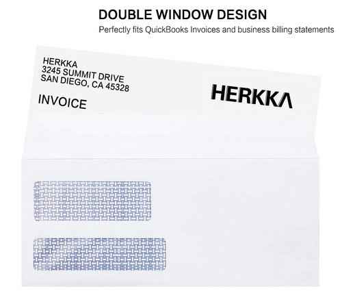 #9 Double Window Security Envelopes, HERKKA No.9 Double Window Business Envelopes Designed for Quickbooks Invoices and Business Statements - Number 9 Size 3 7/8 Inch X 8 7/8 Inch - 24 LB - 1000 Pack