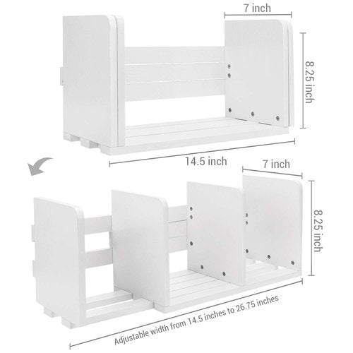 MyGift White Wood Desktop Bookshelf Organizer, Expandable Adjustable Display Shelf Book Rack