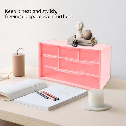 Mini Desk Drawer Organizer with 6 Clear Drawers – Small Plastic Storage Box for Office, Classroom, Crafts, and Home Desktop Organization (7" x 3.9" x 4.7")
