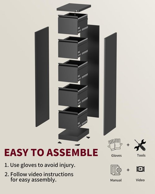 3 Drawer Office File Cabinets with Lock, Steel Filing Cabinets for Home Office, Office Storage Organizer, Metal Vertical Filing Cabinet for Letter/Legal/A4/F4 Size File, Assembly Require-Black