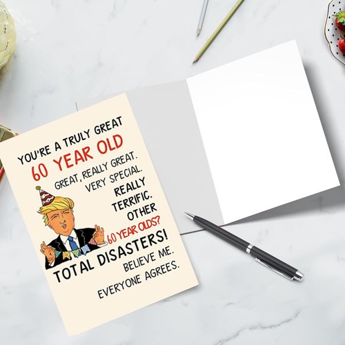 Funny Trump 60th Birthday Card, Naughty Donald 60th Birthday Gifts Cards for Men Women, Great 60 Year Old Birthday Gifts for Him Her, Unique 60th Bday Decorations Ideas