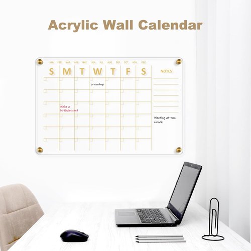 Large Acrylic Calendar - 24" X 16" Clear Wall Planner | Frameless Wet & Dry Erase Monthly Organizer