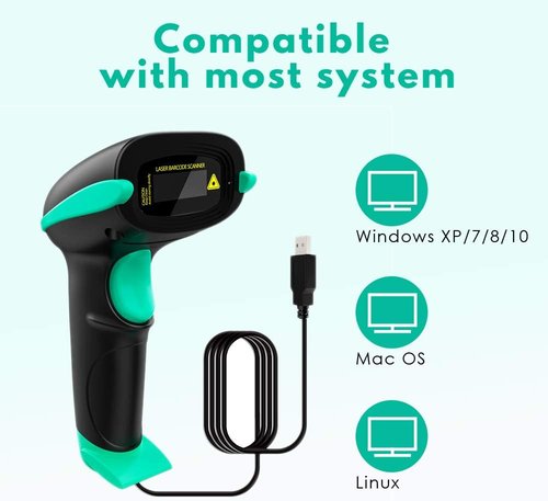 NADAMOO USB Barcode Scanner - Automatic Sensing 1D Handheld Laser Reader for Retail & Warehouse