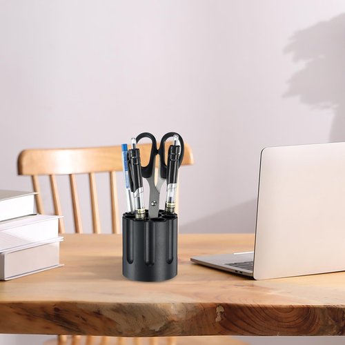 QIAN76 Metal pen holder, Revolver magazine design pencil holder, All aluminum office supplies storage