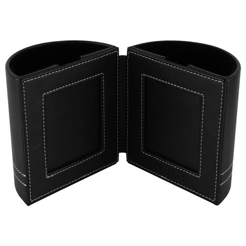 Leather Pencil Cup Pen Holder with Photo Picture Frame, Desk Stationery Organizer with Magnetic Clasp for Home and Office Gift (Black)