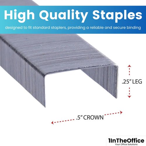 1InTheOffice Standard Staples, Staples for Stapler, Replacement Staples, 1/4" Leg Length, 5,000 Staples/Pack, 5 Pack