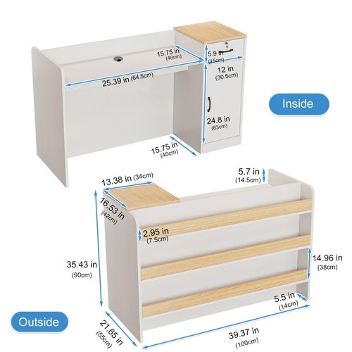 Modern Reception Desk Counter Table, Retail Counter Reception Table with Lockable Drawers, Retail Checkout Counter with Open Shelves
