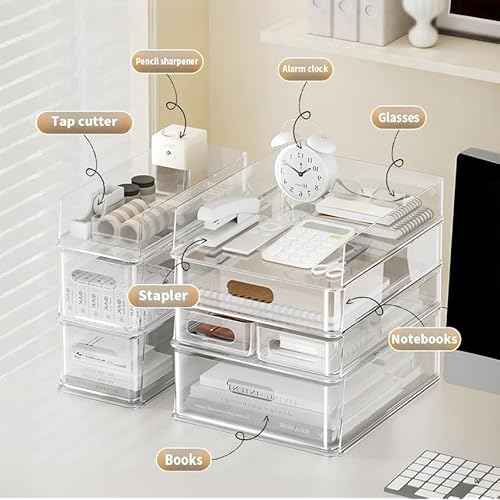 MineSign 6Pack Desk Organizer with Drawers Stackable Paper Letter Tray for Office Organization Multi-functional Plastic Storage Box for Office Supplies Makeup Jewelry Beauty Accessories
