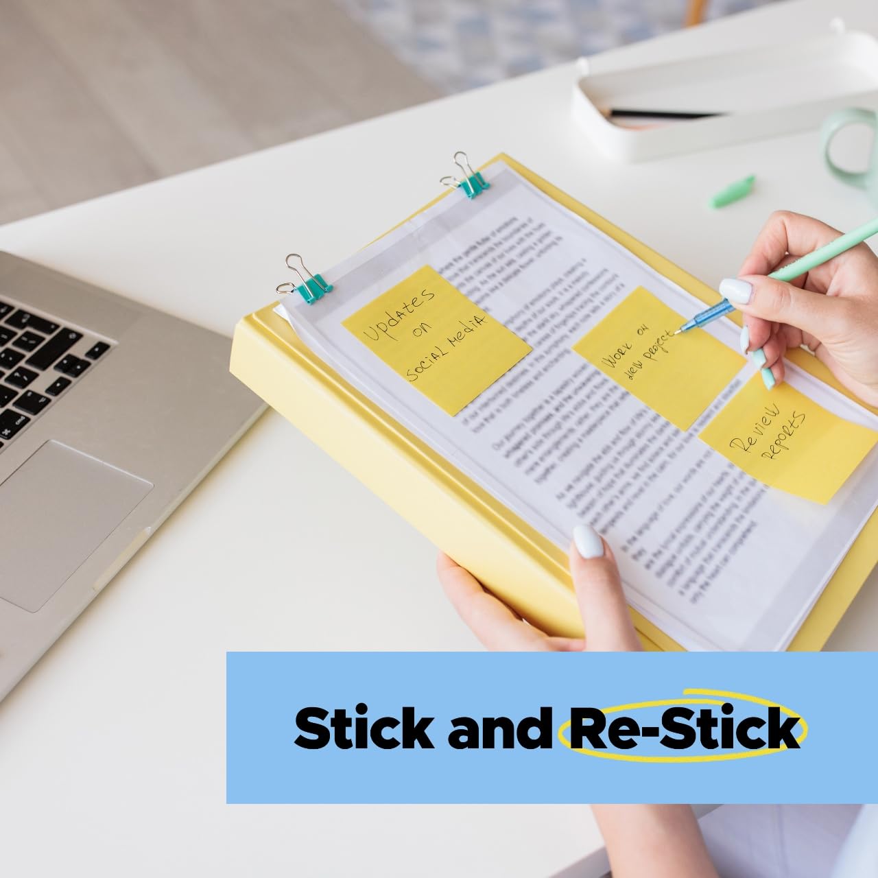 Post-it 100% Recycled Paper Super Sticky Notes, Canary Yellow, 3 in. x 3 in., 5 Sticky Note Pads, 70 Sheets per Pad, Back to School Supplies and Office Products